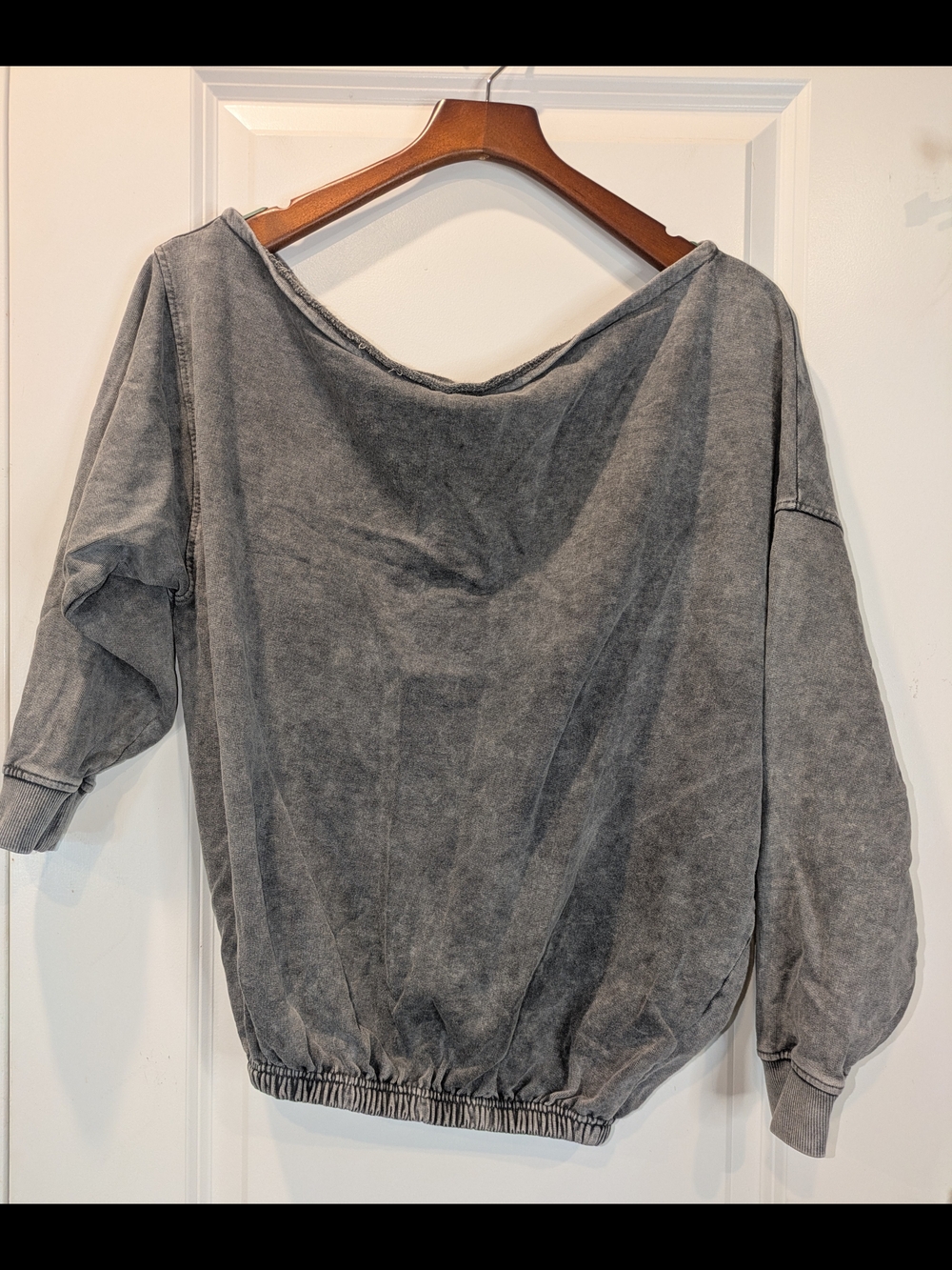 Boohoo Gray Acid Wash Off Shoulder Sweatshirt Small Slouchy Lounge Top
